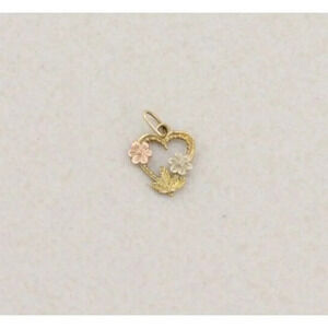 Pendant Only 14k Yellow Gold Heart with Flowers Pendant